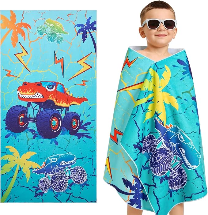 WERNNSAI Beach Towel for Kids, 30”x 60”Truck Quick Dry Sand Free Kids Beach Towel for Boys Personalized Beach Towel Pool Camping Travel Towel Soft Beach Blanket Bath Shower Towel