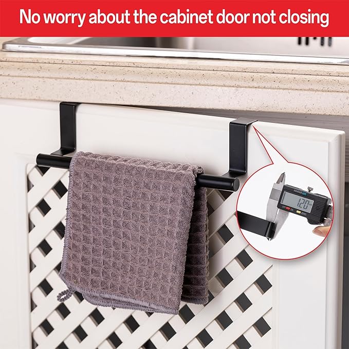 Cabinet Door Towel Bar - Single, Stainless Steel & Matte Black Over Cupboard Door Towel Holder
