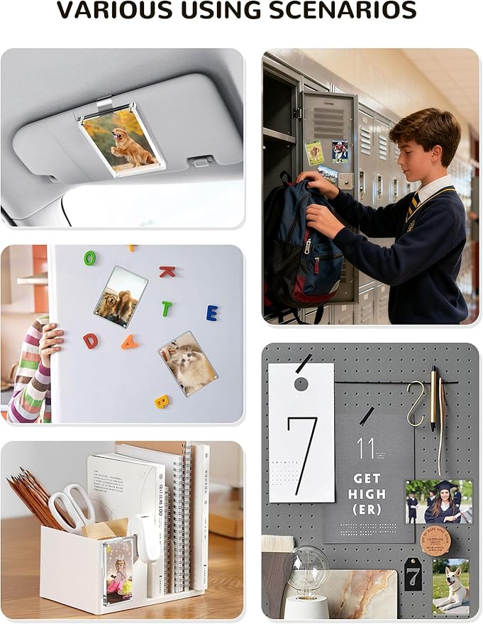 2 Pack Car Picture Holder and Visor Photo Clip, Clear Acrylic Magnetic Car Photo Holder, Horizontal & Vertical Photo Car Sun Visor Picture Frame, Auto Accessories, Family, Couple, Pet Photos