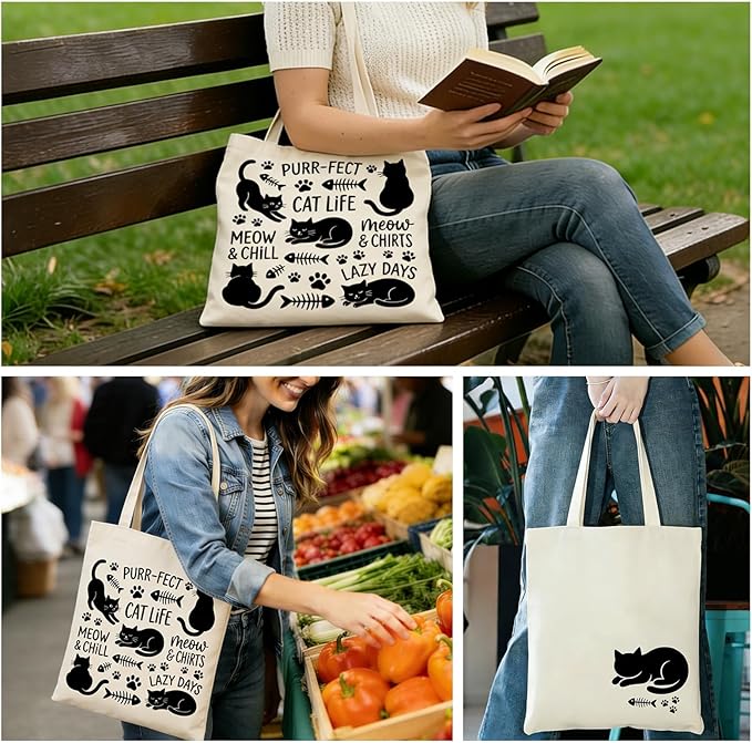 MOLOVA】Printed Canvas Tote Bag for Women - Inner Zipper Pocket & Magnetic Closure, Versatile Hand Shoulder Carry, 15x16 Inch Large Capacity for Work Travel Shopping, Cat1