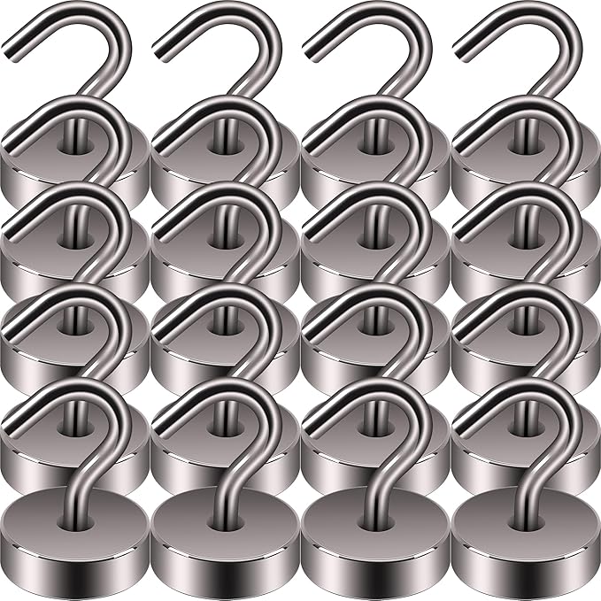 Neosmuk Magnetic Hooks, Cruise Ship Essentials, 40lb+ Heavy Duty Magnetic Hooks for Cruise Cabins, Refrigerator, Grill, Hanging, and Travel | Extra Strong Must-Have Magnet Hook, Grey, Pack of 20