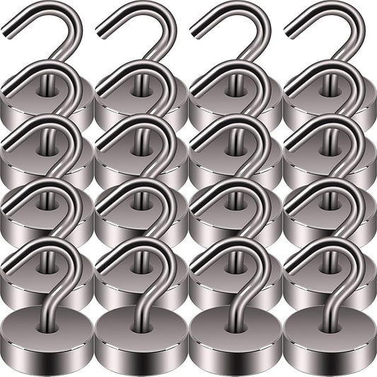 Neosmuk Magnetic Hooks, Cruise Ship Essentials, 40lb+ Heavy Duty Magnetic Hooks for Cruise Cabins, Refrigerator, Grill, Hanging, and Travel | Extra Strong Must-Have Magnet Hook, Grey, Pack of 20