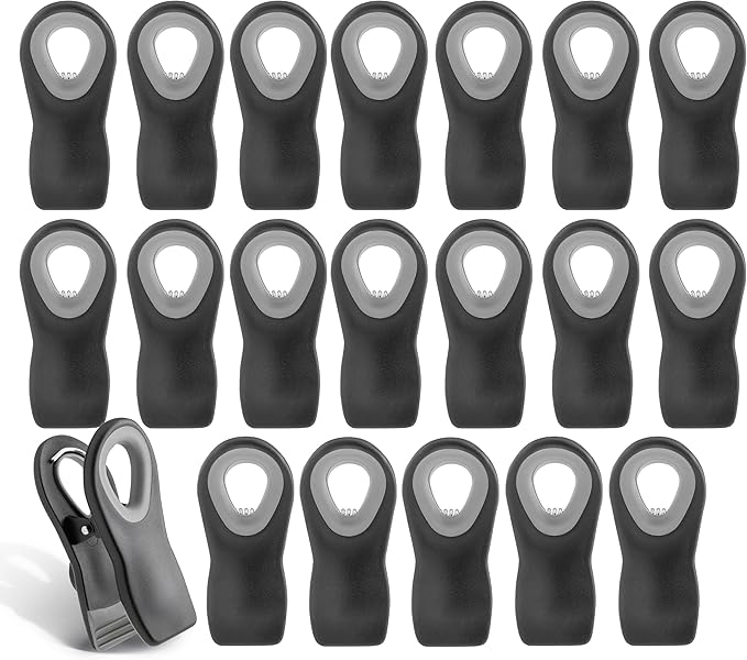 COOK WITH COLOR Bag Clips with Magnet - Food, Chip, and Bag Clips for Food Storage with Airtight Seal Grip for Bread Bags, Snack Bags, and Food Bags (Black, Pack of 20)