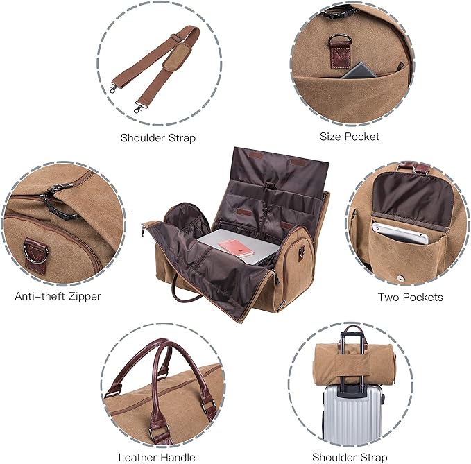 seyfocnia Convertible Travel Garment Bag, Carry-on Garment Duffel Bag for Men Women - 2-in-1 Hanging Suitcase Suit Business Travel Bag