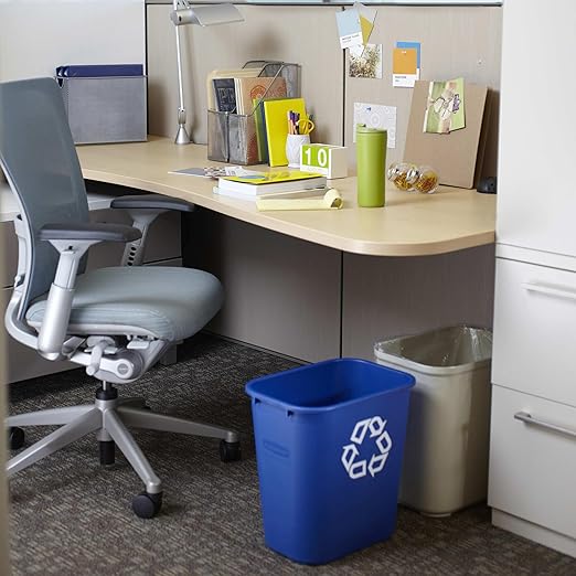 Rubbermaid Commercial Products Deskside Recycling Can, 7-Gallon/28-Quart, Blue Recycling Symbol, Plastic, for Bedroom/Bathroom/Office/Under Desk/Sink