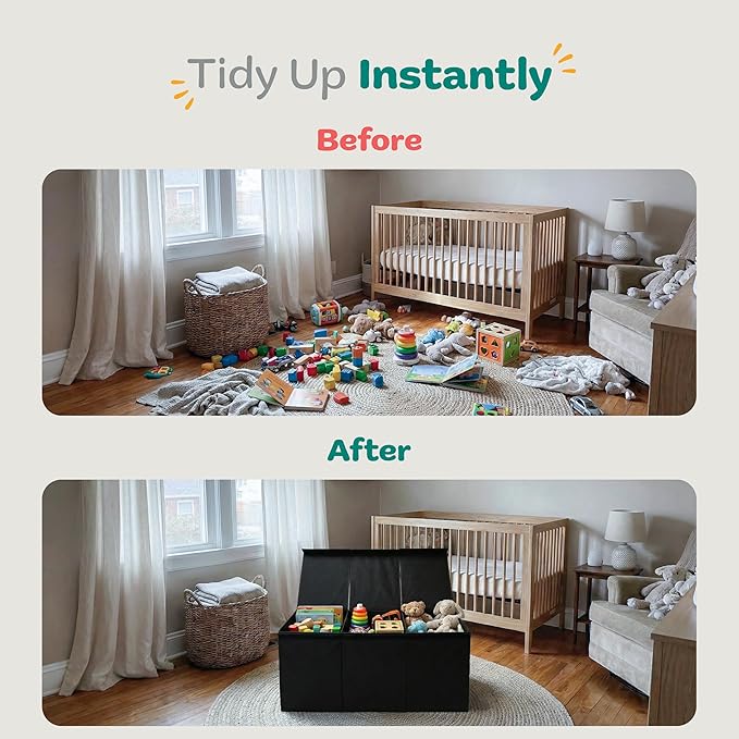 Extra Large Toy Storage Organizer with Lid - Sturdy, Collapsible Toy Chest Storage Box Design - Toys Bin with Dividers for Kids, Nursery, Bedroom, Playroom 37"x16"x14"