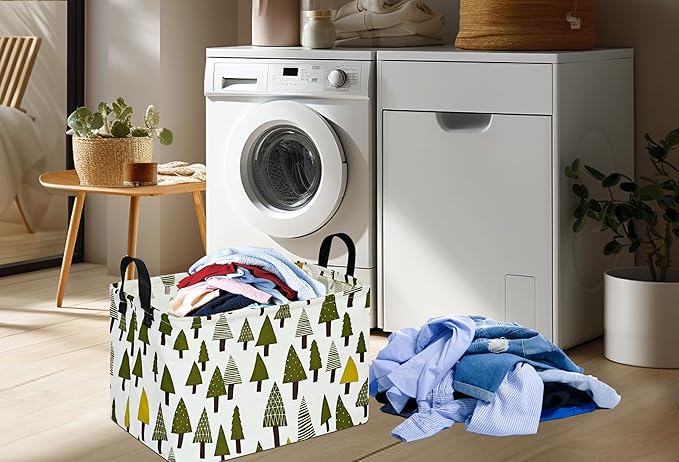 Rec Christmas Tree Print Box Hamper Storage Basket Collapsible Organizer Bin Gift Shelf Baskets for Home and Kitchen Storage