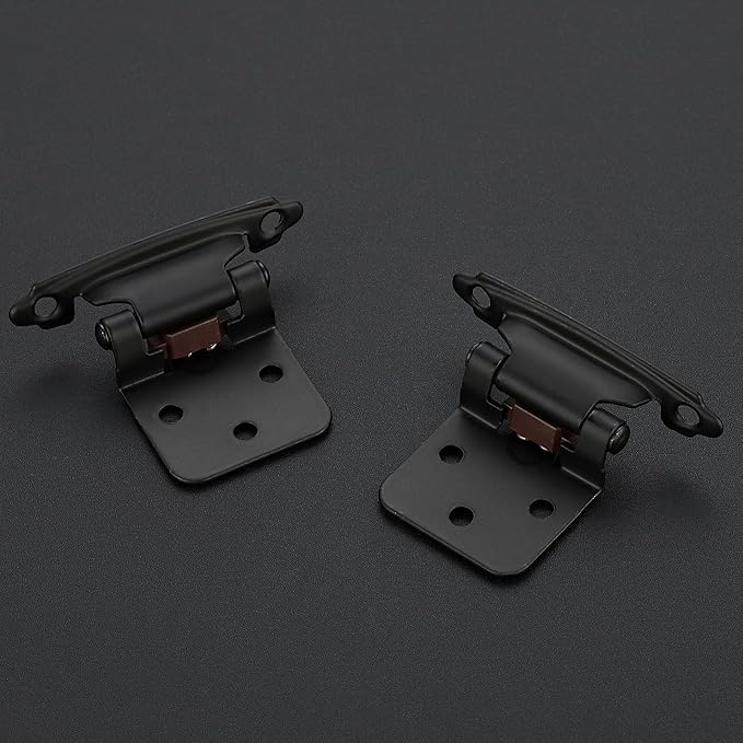 20 Pack 10 Pair Black Cabinet Hinges - 1/2 inch Overlay Kitchen Cabinet Hinges, Semi-Concealed Hinges, Self Closing Cabinet Door Hinges with Door Bumper, Black Face Mount Cabinet Hardware