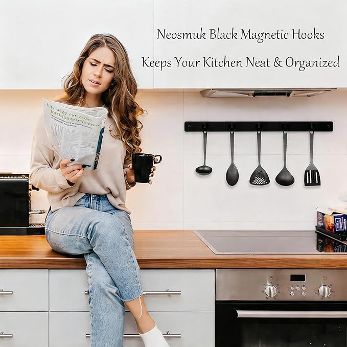 Neosmuk Magnetic Hooks, Heavy Duty 30lb+ Strong Magnet Hook for Cruise Cabins, Cruise Ship Essentials for Hanging, Metal Wall Refrigerator Hangers (Black, 12 Pack)