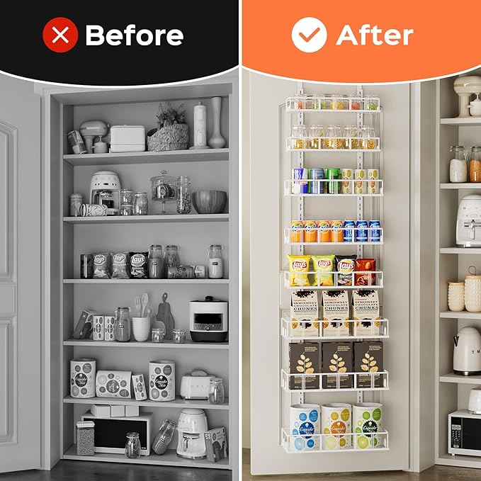 White 8-Tier Over The Door Pantry Organizer, Pantry Organization And Storage, Metal Hanging Spice Rack Shelves Door, Home & Kitchen Essentials, Laundry Room Bathroom Organization