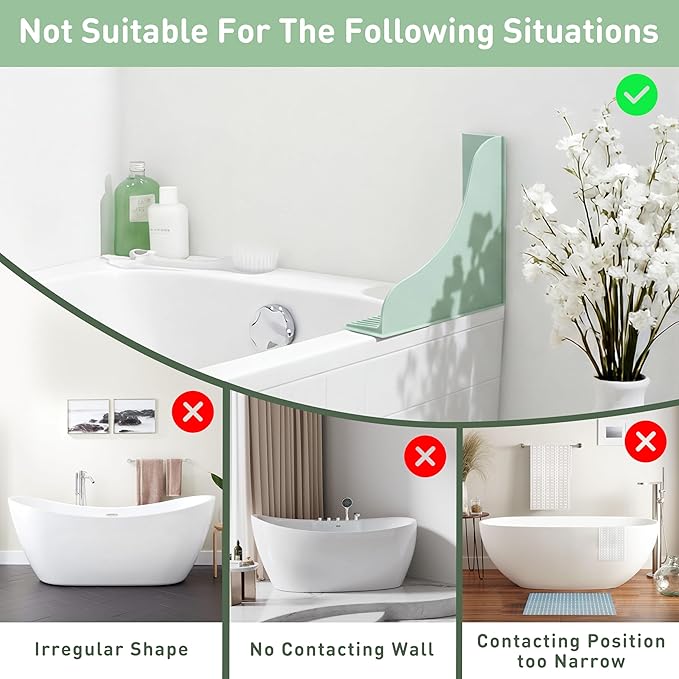 Roslim No-Adhesive 2-Pack All-Silicone Shower Splash Guard with Strong Suction Cups, Reusable Bathtub Corner Water Blocker for Secure Seal, Keeps Water in Shower or Bath, One-Piece Design, Mint Green