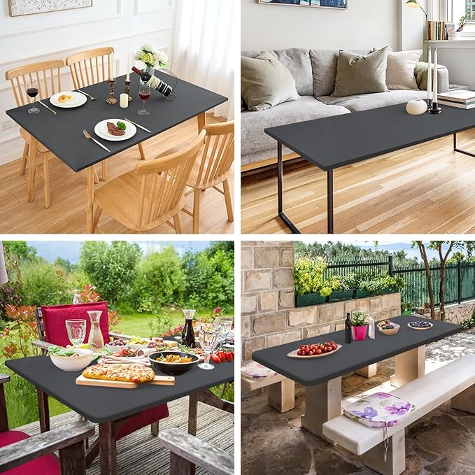 Fitted Rectangle Tablecloth 24 x 48 Inch Elastic Table Cloth for 4ft Table, Stretch Spandex Table Cover Grey Washable Polyester Table Top Cap Cover for Dining Picnic Camping Indoor and Outdoor