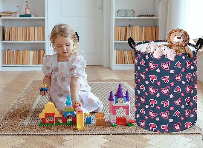 Round Valentine's Laundry Basket Storage Bins Nursery Hamper Gift Baskets for Home,Office,Home Decor