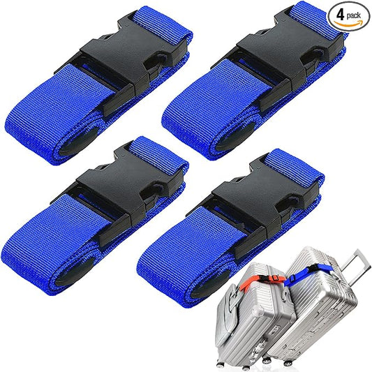4 Pack Luggage Straps, Add Bag Luggage Straps to Connect Two Suitcases, Adjustable Luggage Belt Connector for Carry-On, Travel Attachment Accessories to Hold Suitcases Together, Blue