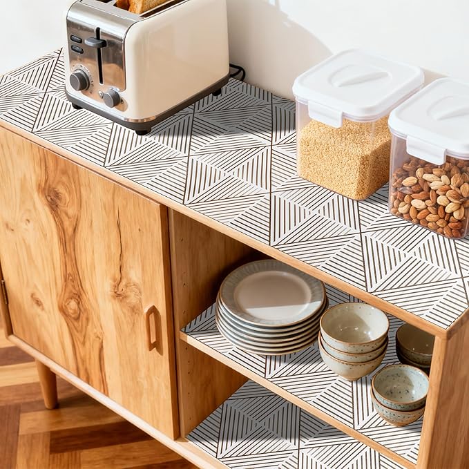 FIFTY FEET 12"x120" Non-Adhesive Shelf Liner for Kitchen Cabinets and Drawers, Washable Non-Slip PVC Cabinet Liner (Brown Modern)(1 Roll)