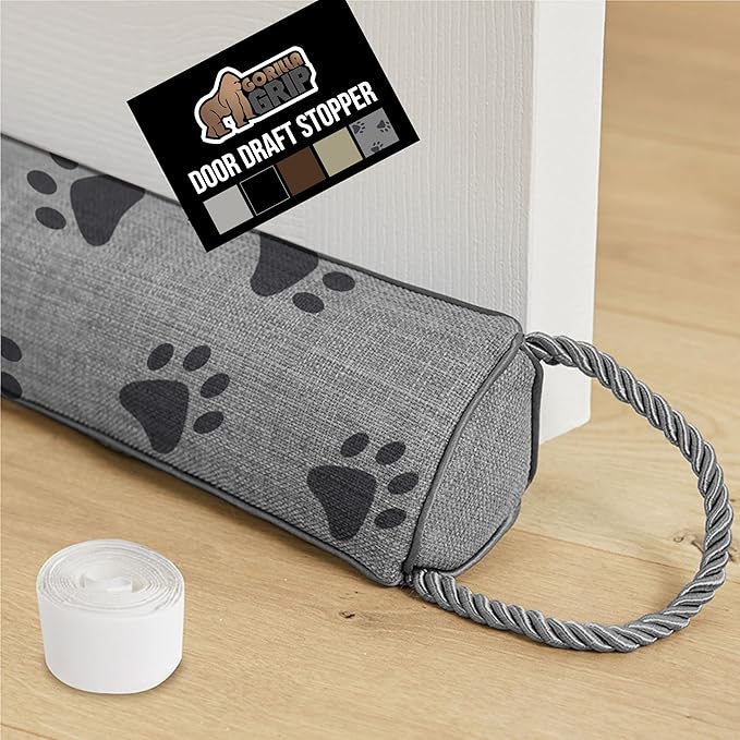 GORILLA GRIP Door Draft Stopper for Bottom of Doors, Sweep Weather Stripping Seal Noise, Cold Air Blocker, Soundproofing, Warmth Sealer, Easy Install Gap Filler, Home Essentials, 34 Inch, Paw Prints