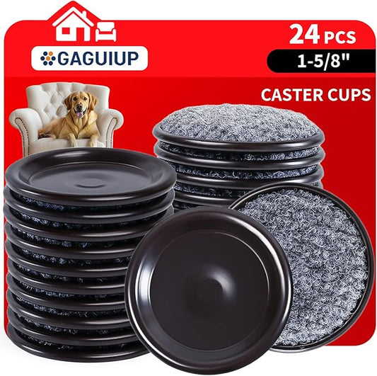 1 5/8" Round Carpet Bottom Furniture Caster Cups, Reusable Furniture Sliders for Hardwood Floors,Felt Furniture Pads Coasters to Protect Tile or Laminate Floors from Scratches, Brown/Gray (24 Pack)