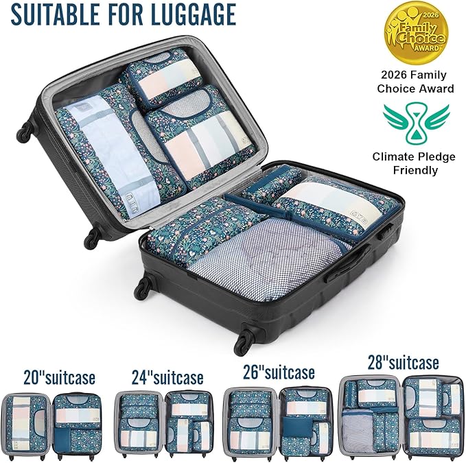 Veken 8 Set Packing Cubes for Travel Essentials, Suitcase Organizer Bags in 4 Sizes, Carry-On Luggage Accessories with Large Laundry & Hanging Toiletry Bag, Must-Have for Airplane, Road Trip & Camping