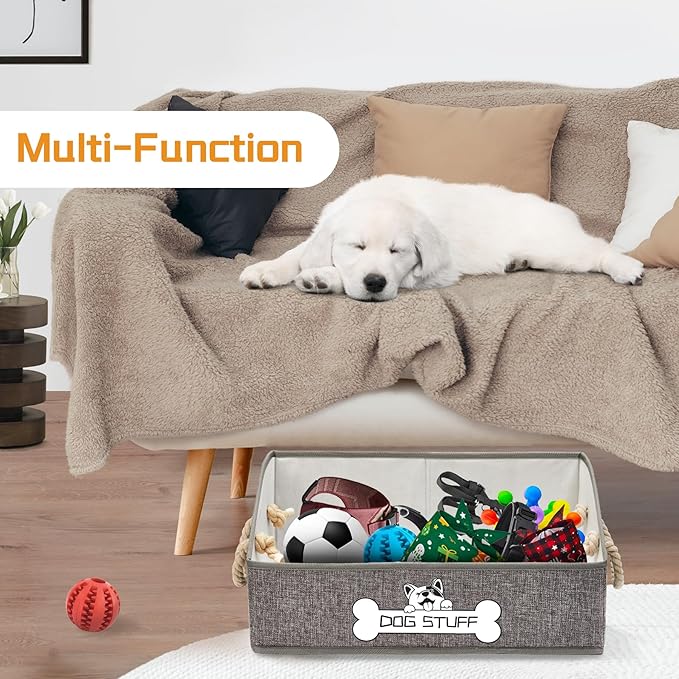 Collapsible Fabric Dog Toy Box and Storage Bin With Handle - Trapezoid Basket Chest Organizer for Pet Toys, Blankets and Accessories