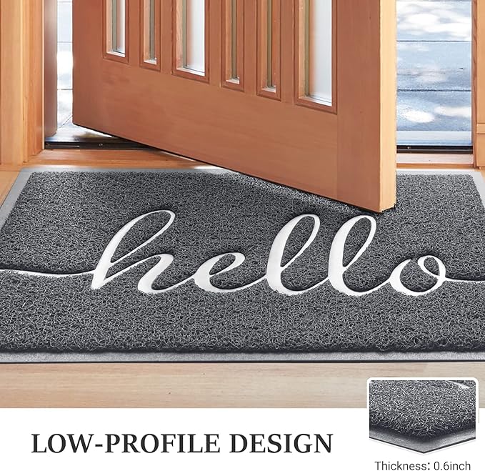 Door Mat (32"x20",Grey), Welcome Mat Low Profile Front Doormat Indoor Outdoor Door Non Slip Rugs for Entryway, Patio, High Traffic Areas