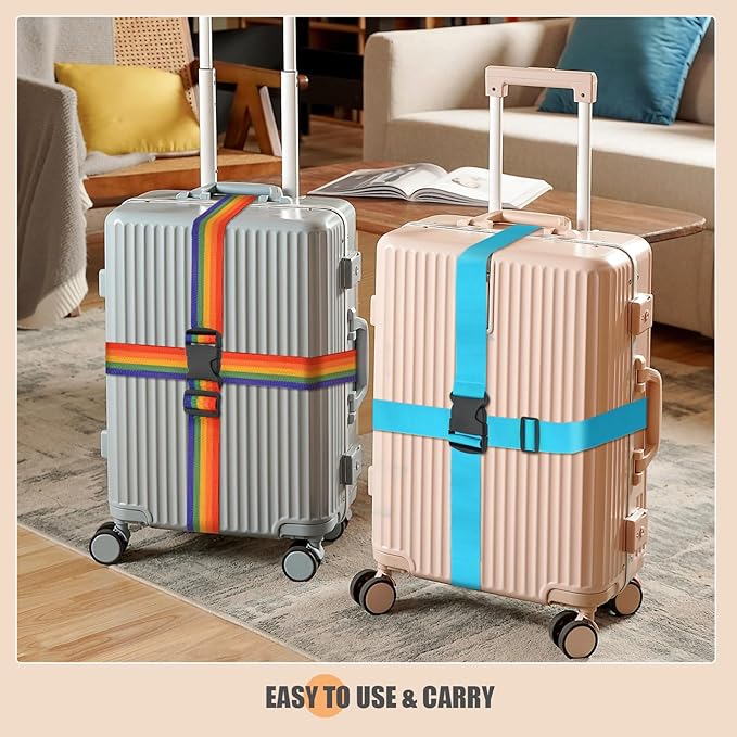 BILIONE 8 Pcs Luggage Straps, 79" Long Belts Keep Suitcase Secure While Traveling, TSA Approved Add a Bag Premium Accessory for Travel Bag Closure (8 Pcs Purple)