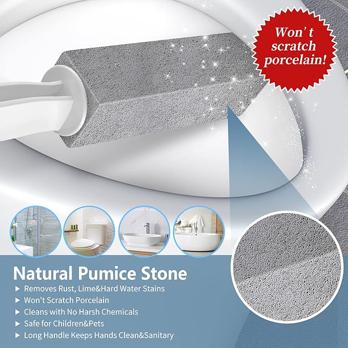 Laiyeoy Toilet Bowl Cleaner Pumice Stone -Hard Water Stain Remover with Ergonomic Handle, Powerfully Removes Toilet Bowl Rings，Rust &Lime，Ideal for Toilet Brush/BBQ Grills/Sink/Pool/Bathroom【2Pack】