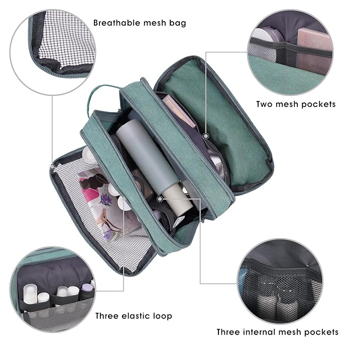 Toiletry Bag for Men, Hanging Dopp Kit, Water-Resistant Shaving Bag, Small Toiletry Bag for Traveling (Turquoise)