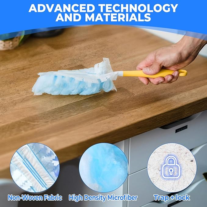 10 Pack Duster Refills Compatible with Swiffer, Disposable Microfiber Replacement Heads for Multi-Surface Cleaning on Blinds, Furniture & Fans, Blue (No Handle)