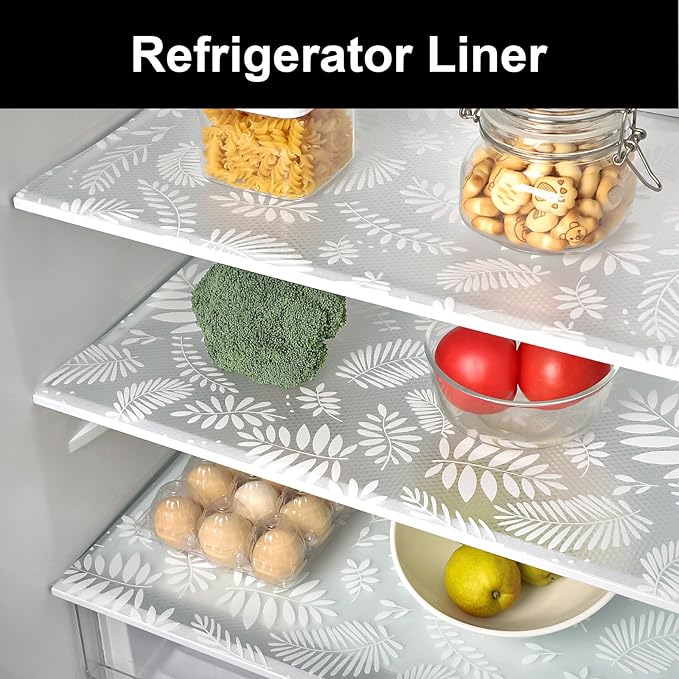 Cooyes Shelf Liners for Kitchen Cabinets Waterproof & Oil-Proof Kitchen Cupboard Mats Non-Slip Drawer Mats EVA Material Non Adhesive Fridge Liner for Shelves（17.5" W x 360" L）