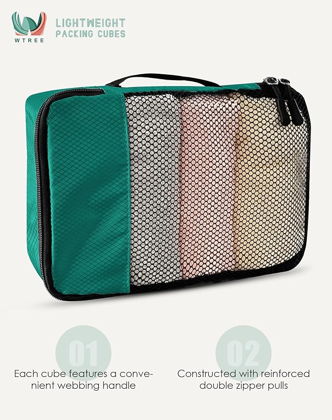 4-Piece Packing Cubes Travel Accessories Set for Suitcases - Luggage Organizer Bags with Double Zipper - Mesh Top - Small - Green