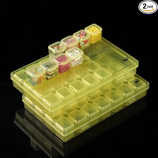 Mr. Pen- Bead Storage Containers, 28 Grids, 2 Pack, Transparent Yellow Small Bead Organizer Box