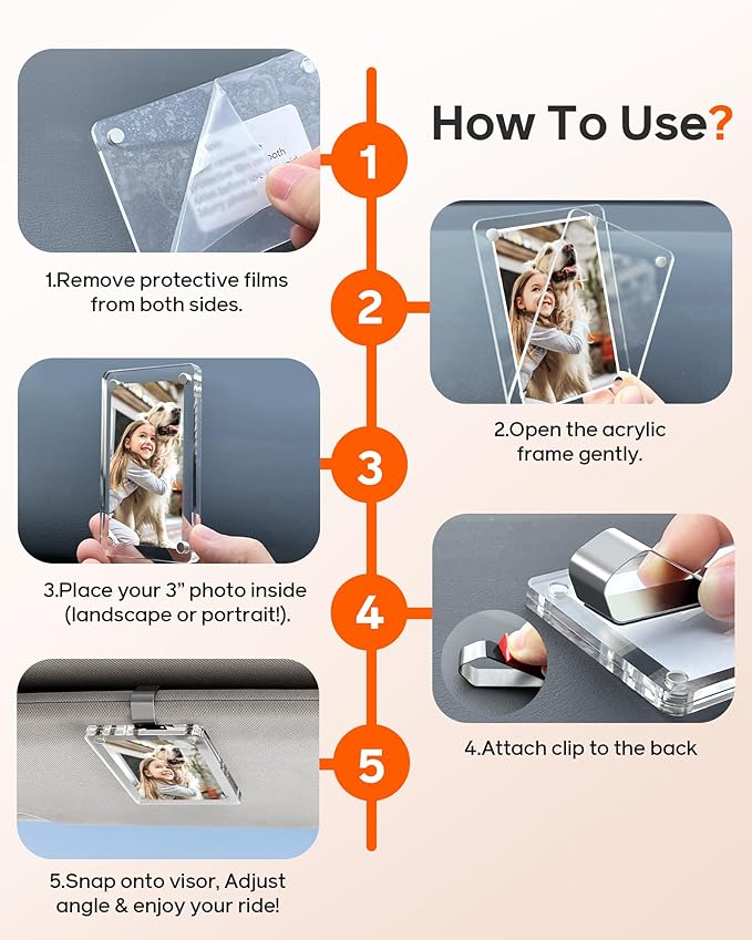 4 Pack Magnetic Car Picture Holder – 2.4"x3.5" Clear Acrylic Car Visor Photo Clip for Polaroid Go & Instax Mini, Versatile Car Picture Frame| Perfect Car Photo Holder Gift for Drivers