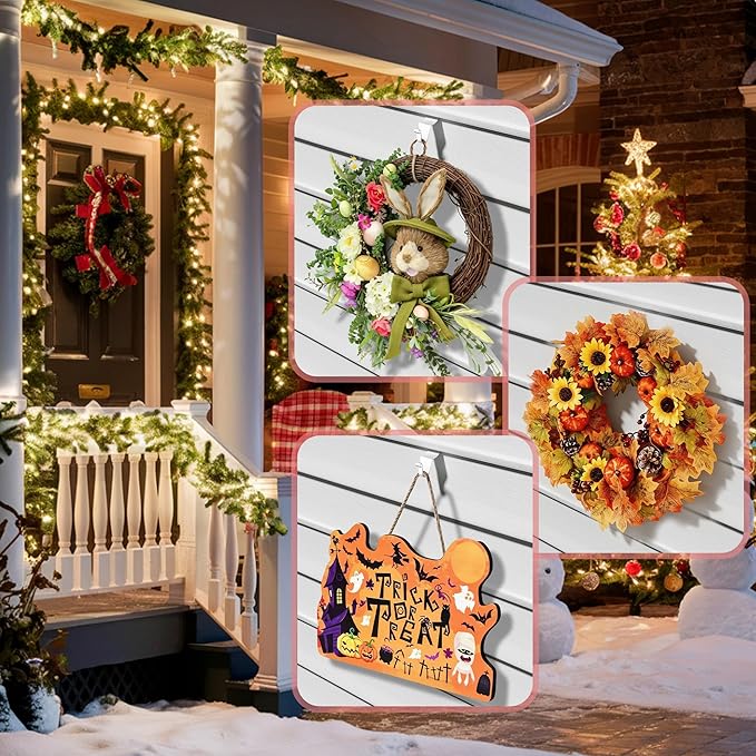 Booda Brand Vinyl Siding Hooks for Hanging (12 Pack), No Nails & Screws Needed Siding Hooks Vinyl Siding Clips, Heavy-Duty Stainless Steel Siding Hangers for Hanging Wreaths, String Lights, White