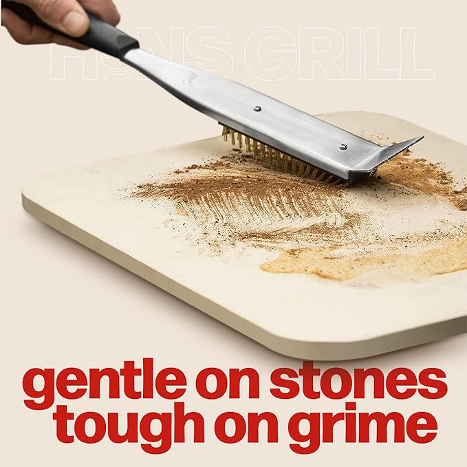 Hans Grill 2-in-1 Pizza Oven Brush & Scraper | Dual-Purpose Pizza Stone Brush Scraper with Stainless Steel Head | Outdoor Oven Cleaning Accessories, Stone Cleaner, Essential Cooking Tools.