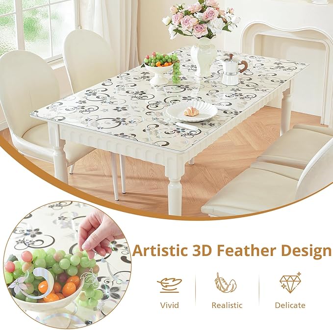 LovePads Floral Clear Table Cover Protector - 30 x 48 Inch Thick Plastic Table Cloth, Waterproof PVC Desk Mat for Dining Room Table, Wood Furniture Topper, Anti-Scratch Desk Pad for Kids Writing,