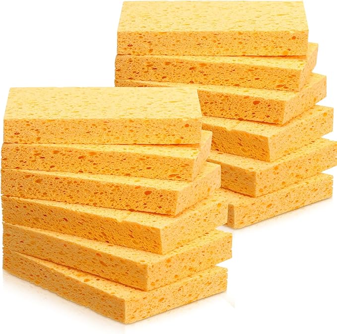 Tioncy 12 Pcs Extra Large Car Washing Sponges 6 x 4 x 1 Inch Cellulose Kitchen Sponges Bulk, Big Yellow Cleaning Pads, Clean Tough Messes Without Scratching for Home Kitchen Boat Bail Car