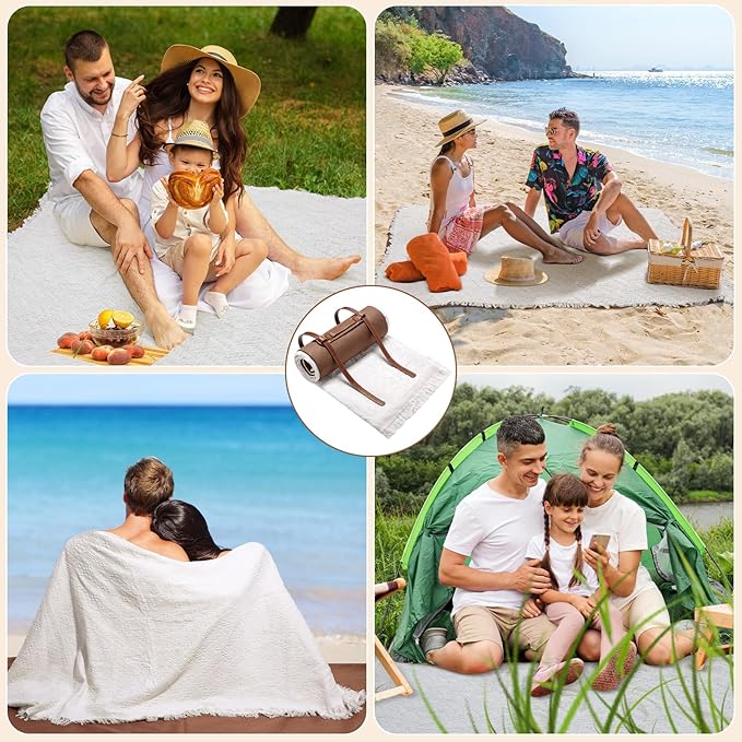 VitalCozy Waterproof Picnic Blankets Outdoor Blanket Foldable 2 in 1 Double Layer Sandproof Beach Mat with Carry Strap for Camping Lawn Park Beach Grass(White)