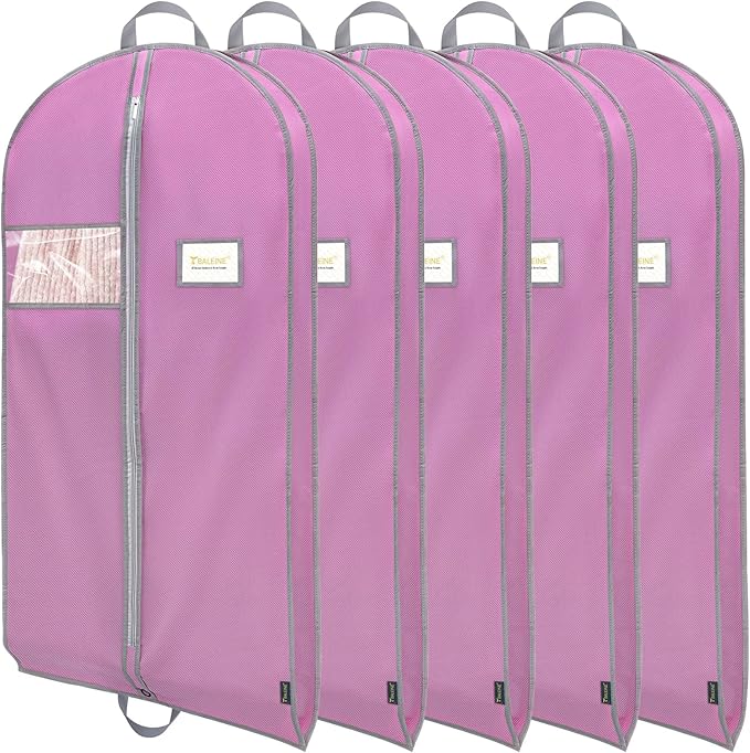BALEINE 5PK Heavy Duty Garment Bag with Shoe Storage Travel Bag for Dresses, Suit, Coats Travel Essential (60", Pink)