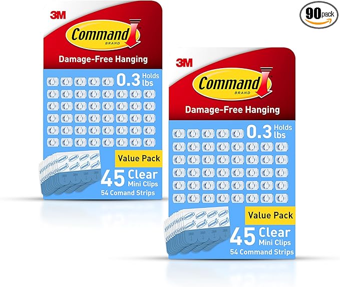 Command Indoor Mini Light Clips, Damage Free Hanging Christmas Lights, Mini Wall Clips for Hanging Indoor Christmas Decorations, Lights and Cables, 90 Count