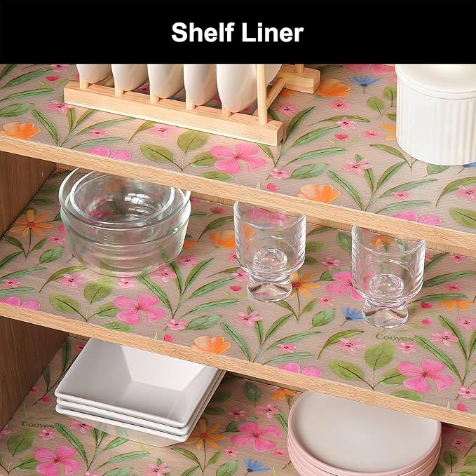 Cooyes Shelf Liner – Premium Non-Adhesive Cabinet & Drawer Liner for Kitchen – Waterproof Shelf Paper with Modern Pattern – Durable EVA Cabinet Mat – Easy to Cut （17.5" W x 197" L）