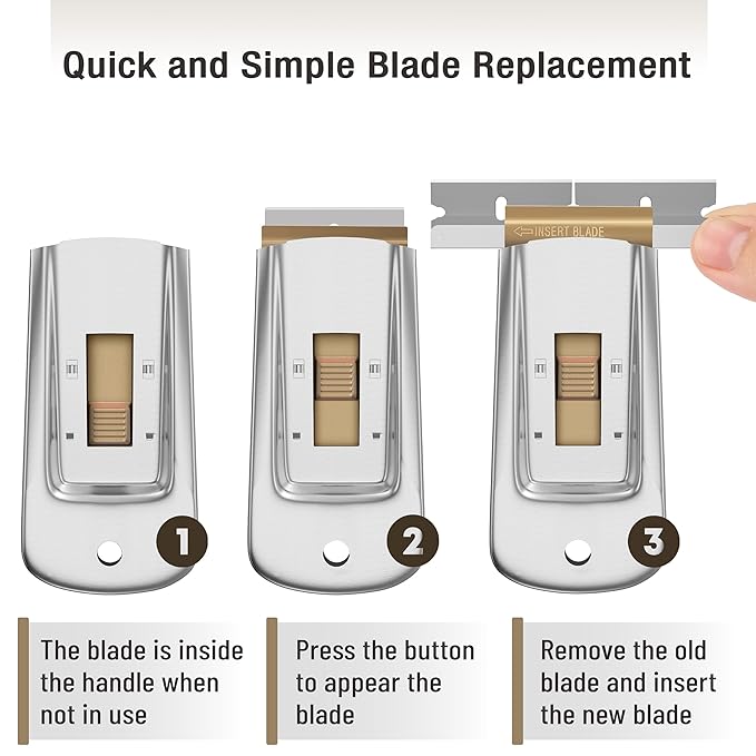Bates- Metal Razor Blade Scraper Tool, 6 Pack, 90 Extra Carbon Steel Blades, Heavy-Duty Cleaning Razor Scraper Tool