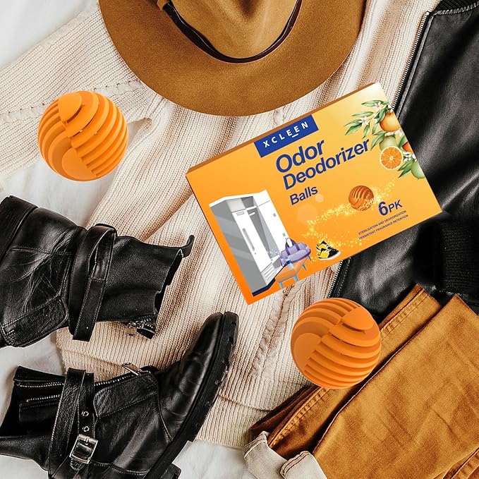 Shoe Deodorizer Balls Citrus 6 Pack, Natural Essential Oil Long Lasting Sneaker Odor Eliminator, Small Spaces Air Freshener for Car Gym Bags, Drawers and Locker