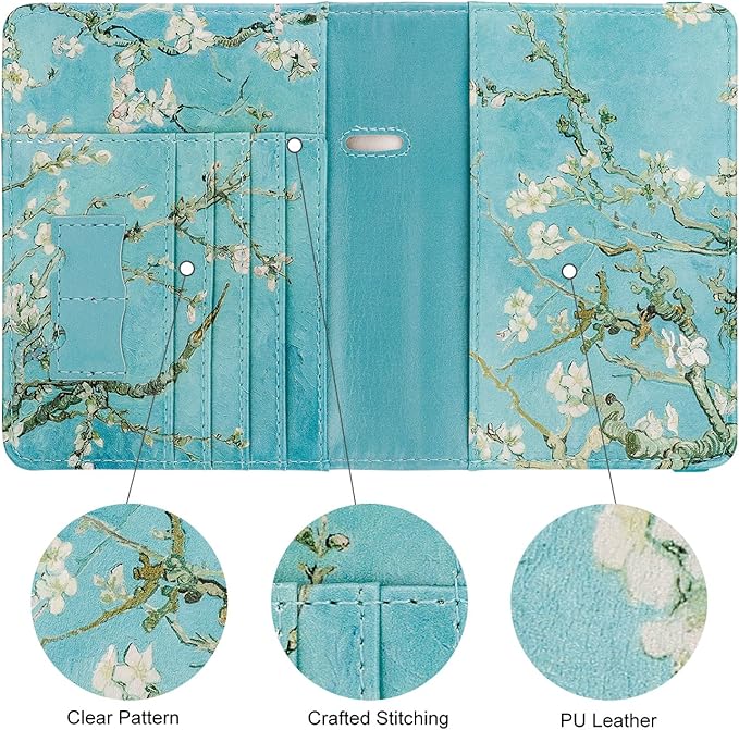 WALNEW Passport Holder for Travel, RFID Passport Cover Wallet for Women Men, PU Leather Passport Book Card Holder Case with Pen, Travelling Essentials for Flying