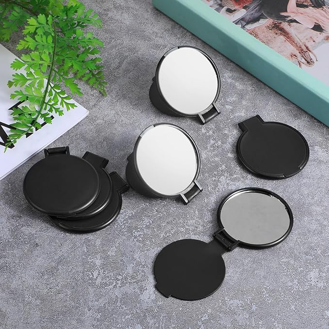 50Pcs Mini Foldable Compact Mirror Bulk Portable Mini Round Makeup Mirror Bulk for Women Men Travel Daily Use Purse Vanity Mirrors (Black)