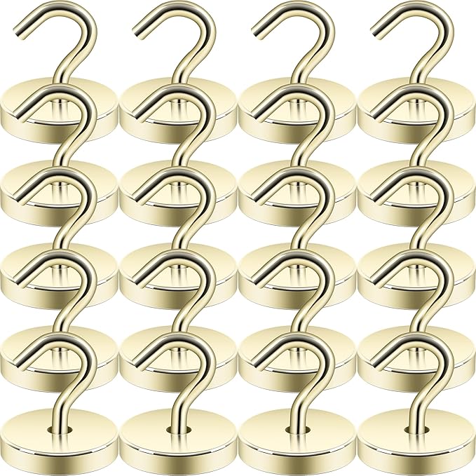 Neosmuk Magnetic Hooks, Cruise Ship Essentials, 120lb+ Heavy Duty Magnetic Hooks for Cruise Cabins, Refrigerator, Grill, Hanging, and Travel | Extra Strong Must-Haves Magnet Hook,Gold,Pack of 20