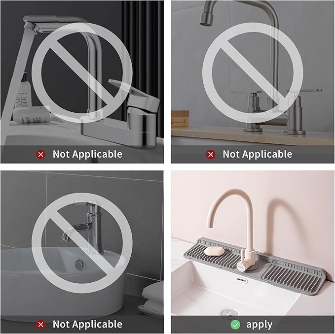 24" Silicone Sink Splash Guard - Kitchen Sink Accessories with Drip Tray, Sponge Holder & Soap Dish, 6° Slope Design for Easy Drainage, Foldable & Fasten Button for Secure Fit, （Grey）