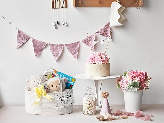 Diaper Caddy Organizer, Empty Gift Basket for Newborn Essentials, Baby Storage Basket, Stylish Gift Bag for Baby Shower, Boys and Girls – Large, Off White