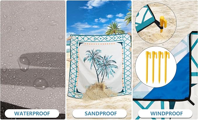 HIHOHO Beach Blanket Waterproof Sandproof Extra Large Beach Mat 79" X 83"/120"x108"for 1-8 Adults Quick Drying Durable Outdoor Picnic Mat for Beach Travel Camping Hiking