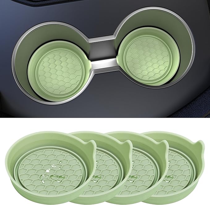 Amooca Car Cup Coaster Universal Automotive Waterproof Non-Slip Cup Holders Sift-Proof Spill Holder Car Interior Accessories 4 Pack Tea Green
