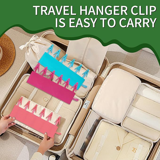 Travel Hangers for Cruise & Hotel – Foldable and Magnetic Clothes Line with Sock Drying Rack – Perfect for Traveling and Compact Storage，Hanger with 6 Clips Pack of 3（Red, Blue, Rose red）